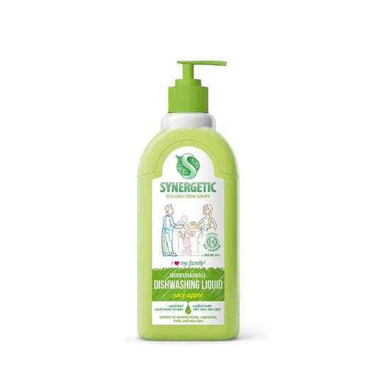 Biologischer Geschirrspülgel von Synergetic mit grünem Apfel, 500 ml, umweltfreundliche Spülmittel in Flasche, natürliche Reinigungswirkung