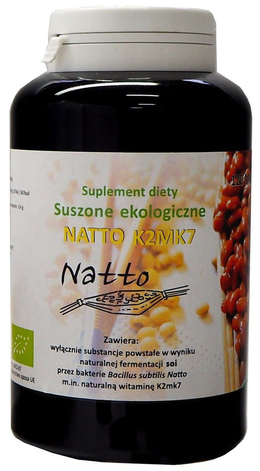 Bio fermentierte getrocknete Sojabohnen NATTO in weichen Tabletten, nährstoffreich und gesund, sichtbar in der Verpackung.