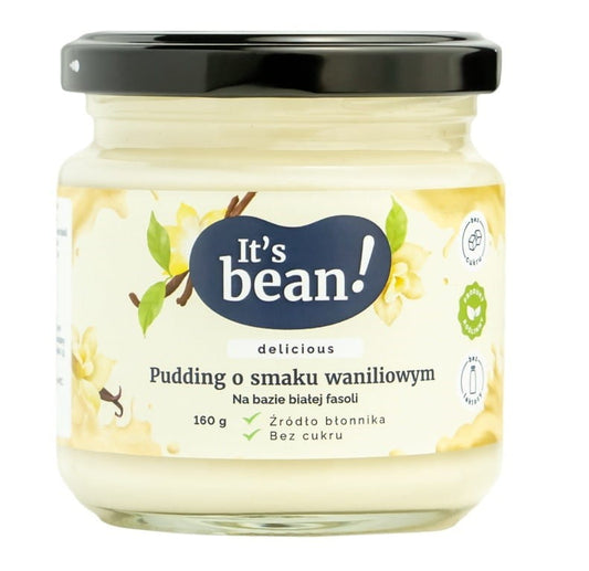 Vanillepudding von ITS BEAN in 160 g Packung, cremige Vanillegeschmack mit glatter Textur, auf dem Bild sichtbar.