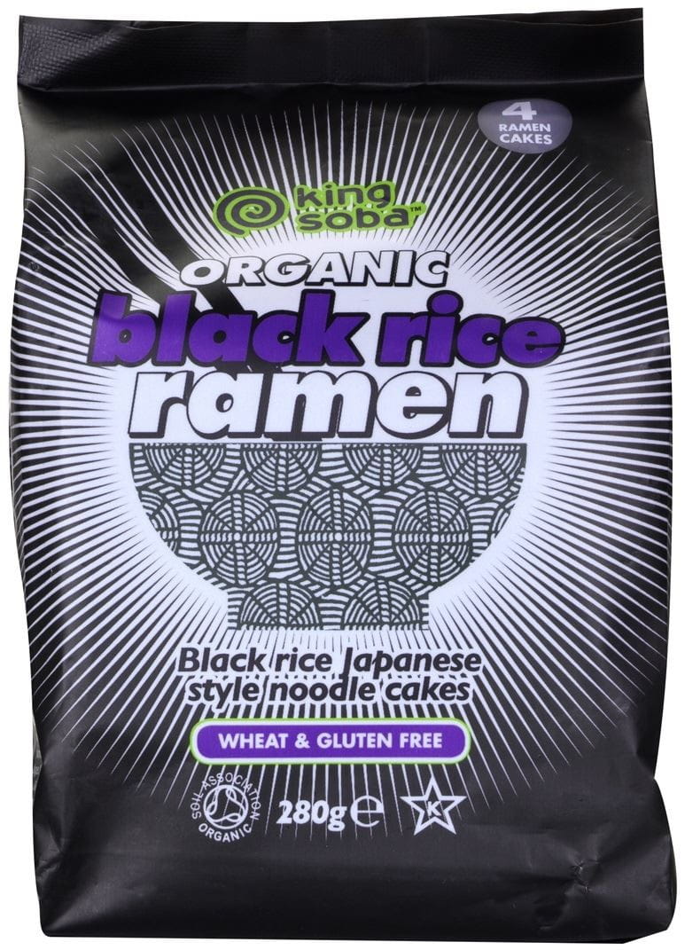 Schwarze Ramen-Nudeln aus biologischem, glutenfreiem schwarzen Reis nach japanischer Art von KING SOBA, 280 g