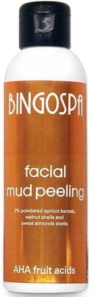 Gesichtsschlammpeeling mit Säuren von BINGO SPA, 120 g, zeigt die cremige Textur und enthaltene Inhaltsstoffe.