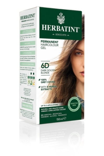 HERBATINT Gelfarbe 6D dunkel goldblond, cremige Haarfarbe in Tube, sichtbar auf Verpackung, ideal für blondes Haar.
