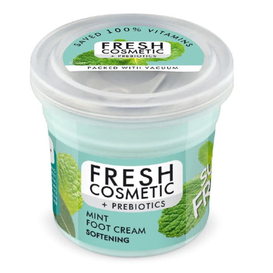 Fußcreme Minze von Fitokosmetik, 50 ml, mit erfrischender Minz-Formel, zeigt die cremige Textur in der Dose.