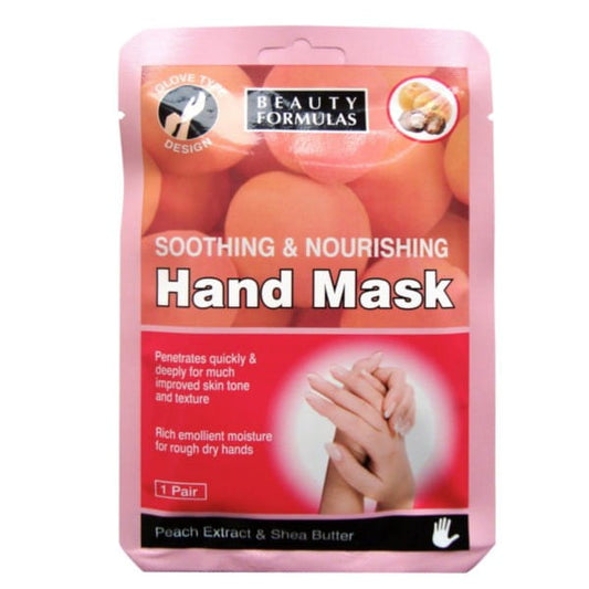 Pflegende und beruhigende BEAUTY FORMULAS Handmaske in einer weißen Tiegel mit Creme, für gepflegte Hände.