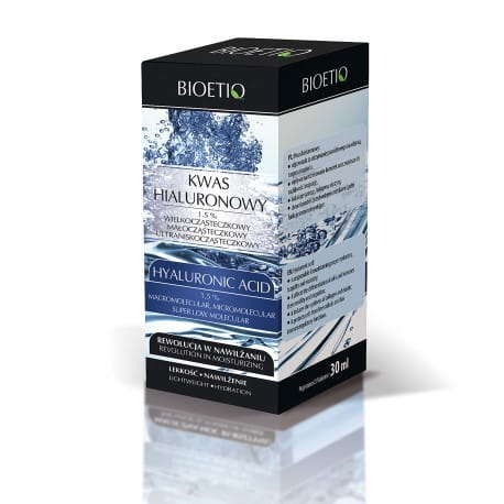 Hyaluronsäure 15% BIOETIQ Flasche mit Pipette für feuchtigkeitsspendende Hautpflege, Nahaufnahme der Verpackung.