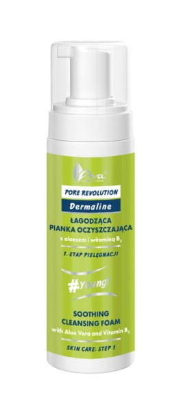 Reinigungsschaum von AVA LABORATORIUM, Pore Revolution, 150 ml, zeigt den Schaum in einer Pumpspenderflasche.