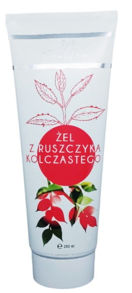 Gel aus Mäusedorn von FARM-VIX in 250 ml Tube, zeigt die gelartige Textur und den natürlichen Inhaltsstoff Mäusedorn.