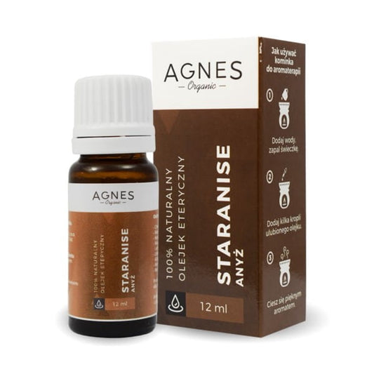 Ätherisches Anisöl von AGNES ORGANIC in 12 ml Flasche, zeigt die Flasche mit Etikett und tropffreier Verschluss