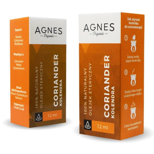 Ätherisches Korianderöl von biogo in 12 ml Flasche, klarer Inhalt mit goldgelber Farbe, ideal für Aromatherapie und natürliche Pflege.