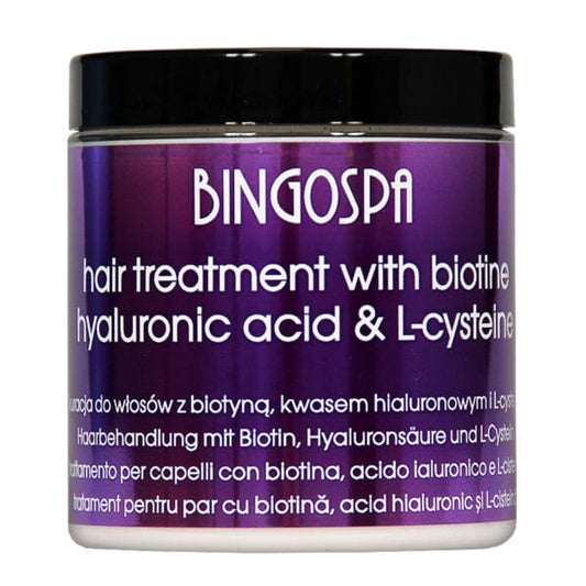 BINGO SPA Haarkur mit Biotin und Hyaluronsäure, cremige Textur in einer geöffneten Dose, für gesundes, gepflegtes Haar