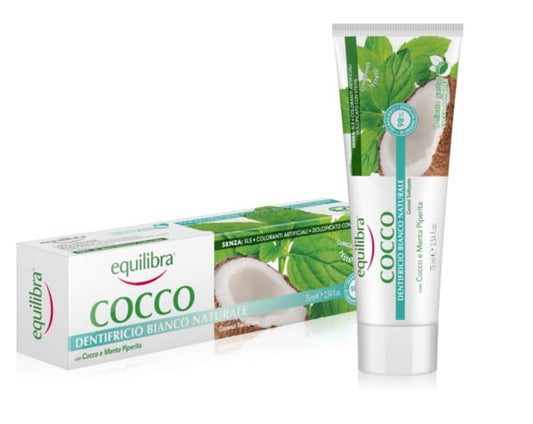 EQUILIBRA Cocco Zahnpasta mit 75ml Kokosgeschmack, cremige Textur und natürliche Pflege für die Zähne.