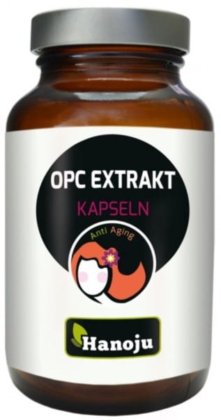 Option Traubenextrakt 400 mg in 300 HANOJU Kapseln, Nahaufnahme der braunen Kapseln in einer offenen Packung