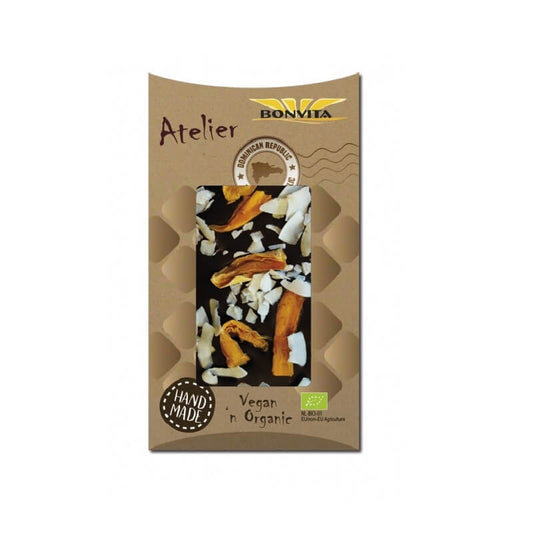 Dunkle Bio-Schokolade mit getrockneter Mango und Kokosflocken, glutenfrei, 90 g von BONVITA