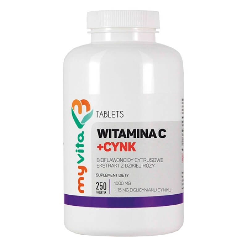 Vitamin C + Zink, Citrus-Bioflavonoide, heutiger Rosenextrakt 250 Tabletten MYVITA