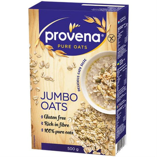 Glutenfreie Haferflocken von PROVENA, 500g, in einer offenen Verpackung, ideal für glutenfreie Ernährung, sichtbar auf dem Bild.