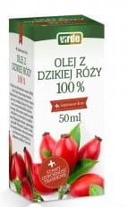 VIRDE Hagebuttenöl Flasche mit 50 ml Inhalt, naturbelassene Hagebuttenöl-Darstellung in dunkler Glasflasche