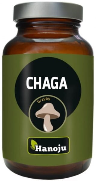 HANOJU Chaga-Extrakt 400 mg in 90 Kapseln, natürliche Nahrungsergänzung aus Birkenpilz, sichtbare Kapseln und Verpackung