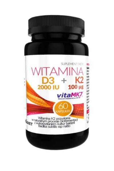 Vitamín D3 2000iu + K 2100 mcg 60 kapsúl VITADIET