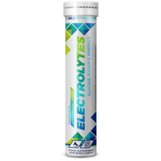 Orangene Elektrolyttabletten von ALLNUTRITION, 20 Stück, ideal für Erholung und Hydration während des Sports.