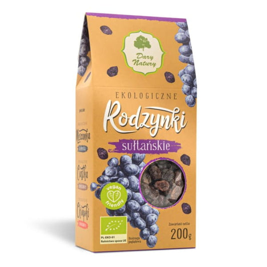 Bio Sultan Rosinen von DARY NATURY in 200 g Packung, frische und saftige getrocknete Trauben für gesunde Snacks