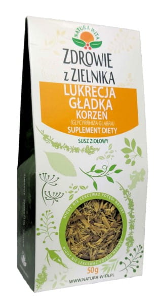Glatte Süßholzwurzel von NATURA WITA, 50g, frische und natürliche Wurzel für Heil- und Teezwecke, auf weißem Hintergrund.