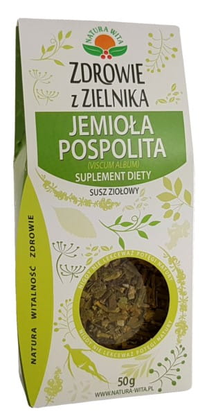 Gemeine Mistel, 50g, NATURA WITA, frische grüne Mistelpflanze mit weißen Beeren auf natürlichem Hintergrund