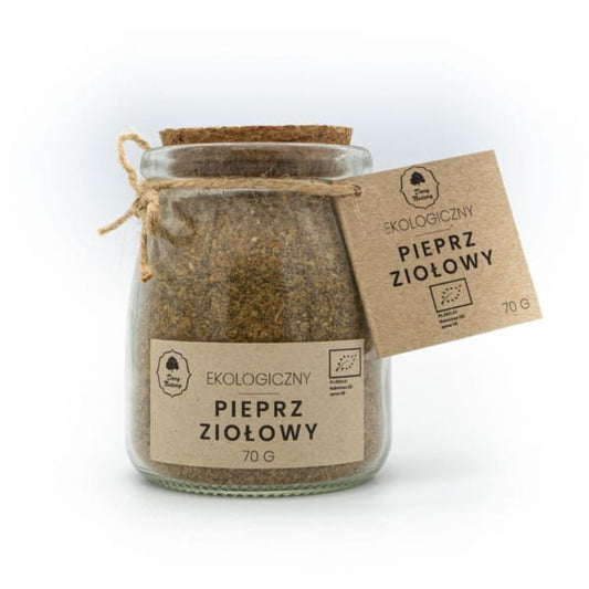 Bio-Kräuterpfeffer in einer 70 g Dose von DARY NATURY, mit bunten Kräutern und Pfefferkörnern sichtbar in der Dose.