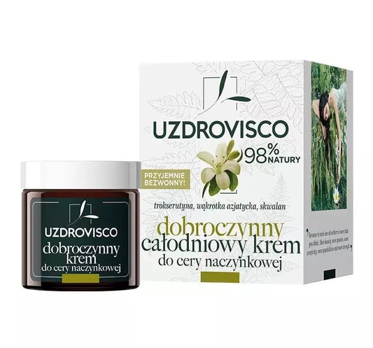 Gesichtscreme für Couperose-Haut von UZDROVISCO, 50 ml, pflegt empfindliche Haut den ganzen Tag, natürliche Textur, Verpackung sichtbar
