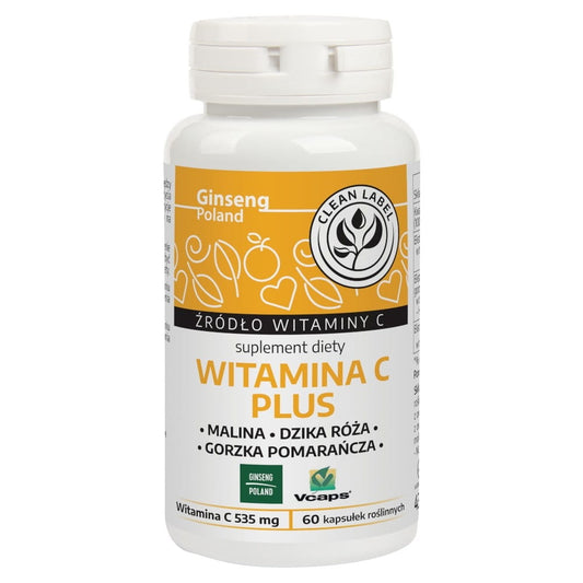 Vitamin C plus Ginseng Kapseln von GINSENG POLAND, 60 Stück, natürliche Nahrungsergänzung mit Vitamin C und Ginseng.