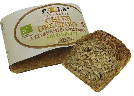 Dinkelbrot mit Sonnenblumenkernen BIO von Piekarnia Pola, 350 g, frisch gebackenes Vollkornbrot mit Sonnenblumenkernen.