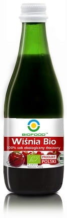 Kirschsaft NFC glutenfrei BIO von BIO FOOD, 300 ml Flasche, frischer roter Kirschsaft in Glasflasche, biozertifiziert.