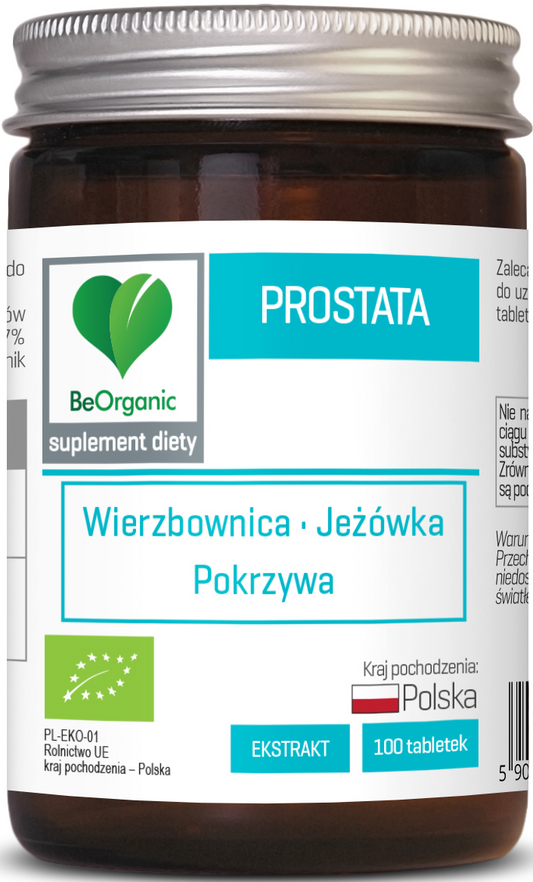 Prostata Tabletten BIO von BE ORGANIC, 100 Stück, 300 mg, natürliche Inhaltsstoffe, Verpackung mit Tabletten im Blister
