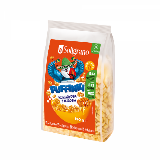 Papageientaucher mit Honig in 140 g Dose, von SOLIGRANO, zeigt den fröhlichen Vogel auf der Verpackung.
