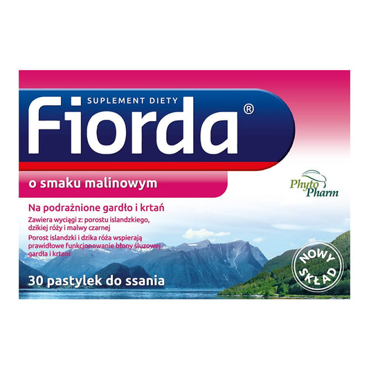 Himbeeraromen Pastillen von Phytopharm, 30 Stück, in einer offenen Packung, detaillierte Nahaufnahme der Pastillen.