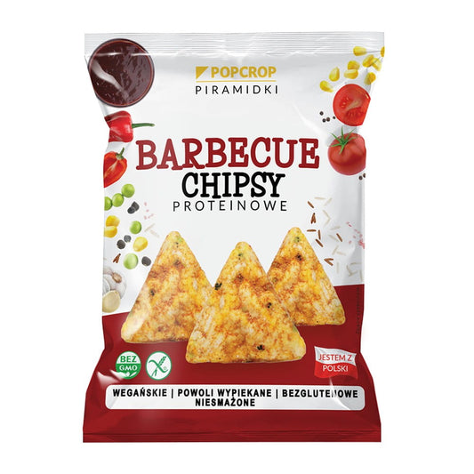 Barbecue-Proteinpyramiden von POPCROP, 60 g, in der Verpackung, mit sichtbarer Pyramidenform und Grill-Aromen.