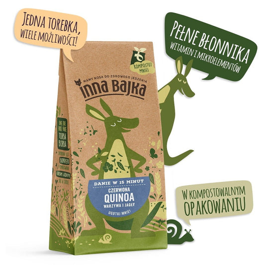 Roter Quinoa mit Gemüse und Hirse in einer Schüssel, von Inna Bajka, 200 g, frische und gesunde Mahlzeit