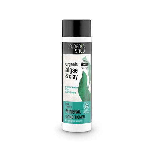 Blaue Lagoon stärkende Haarspülung von EUROBIO LAB in 280 ml Flasche, zeigt die Verpackung und Produktdetails.