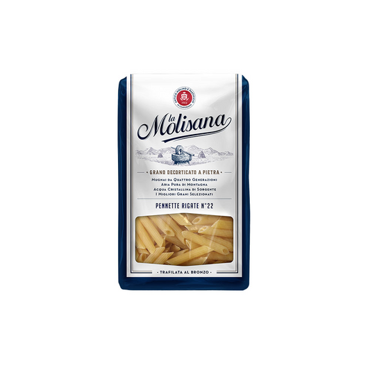 Pennette rigate Nr. 22 von La Molisana, 500 g Packung, trockene Pasta mit geriffelter Oberfläche, ideal für italienische Gerichte.