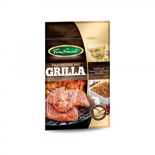 Grillgewürz von Ten Smak, 30 g, mit aromatischer Gewürzmischung für gegrilltes Fleisch und Gemüse, sichtbar in der Verpackung