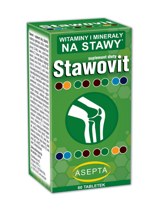 Vitamine und Mineralstoffe für die Gelenke, Stawovit von ASEPTA, in Tablettenform, auf weißem Hintergrund.