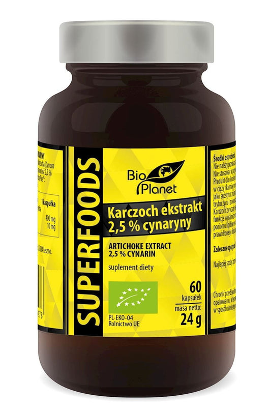 Bio Karzoch Extrakt in 60 Kapseln von BIO PLANET, naturbelassenes Nahrungsergänzungsmittel mit 410 mg Inhalt.