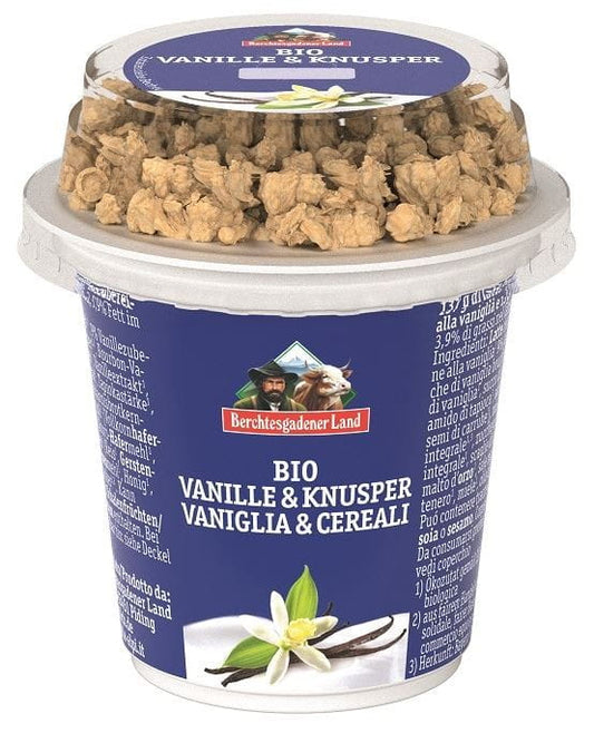 Bio Vanille Joghurt mit knusprigem Müsli von Berchtesgadener Land, 150 g, cremiger Joghurt mit Vanillegeschmack und knusprigem Müsli