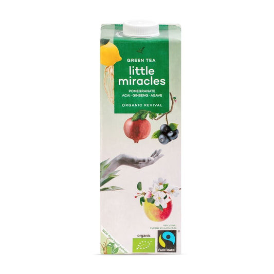 Erfrischendes BIO-Getränk mit grünem Tee, Granatapfel, Acai und Ginseng in 1000 ml Flasche von LITTLE MIRACLES.