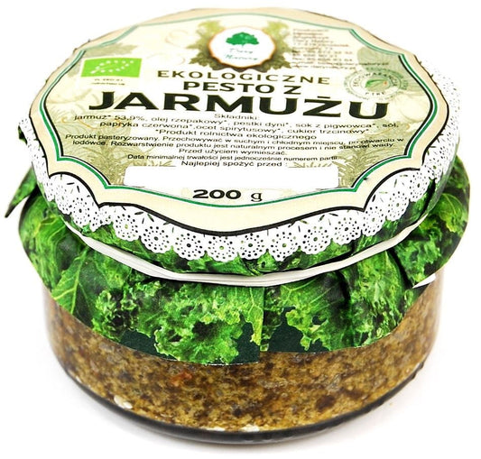 Bio Grünkohlpesto von DARY NATURY in 200 g Glas, frischer grüner Pesto mit natürlichen Zutaten, ideal für Pasta und Brot.