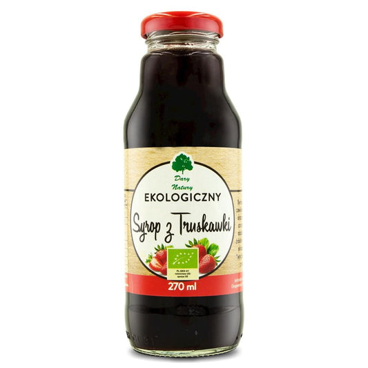 Bio Erdbeersirup von DARY NATURY, 270 ml Flasche, naturbelassener Fruchtsirup für Getränke und Desserts.