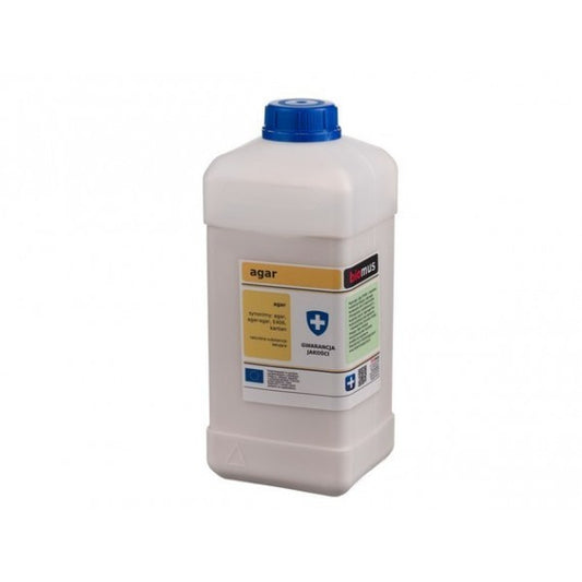 Agar 1 kg von BIOMUS, transparent und fest, in einer klaren Verpackung, ideal für wissenschaftliche und kulinarische Anwendungen.