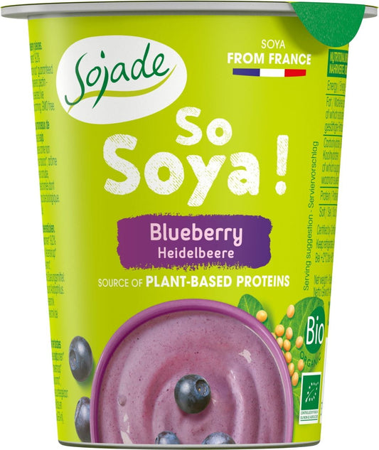 Glutenfreies Sojaprodukt mit Heidelbeeren von SOJADE, Bio, 125g, cremige Textur mit frischen Heidelbeeren, vegane Ernährung