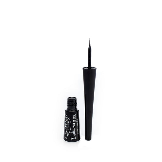 Eyeliner im Pinsel 02 von PUROBIO, cremiger Eyeliner in einem eleganten Fläschchen mit Pinselapplikator, ideal für präzises Augen-Make-up