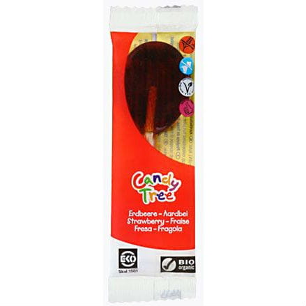Glutenfreier Erdbeerlutscher von CANDY TREE, BIO, 13 g, mit fruchtigem Erdbeergeschmack, einzeln verpackt