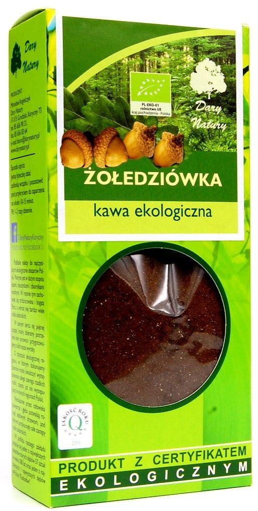 Bio Eichelkaffee von DARY NATURY, 100 g, Nahaufnahme der gerösteten Eichelkaffeebohnen in einer Schale